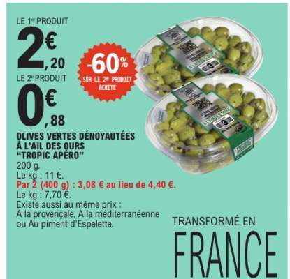 Olives vertes dénoyautées à l'ail des ours "Tropic Apéro"