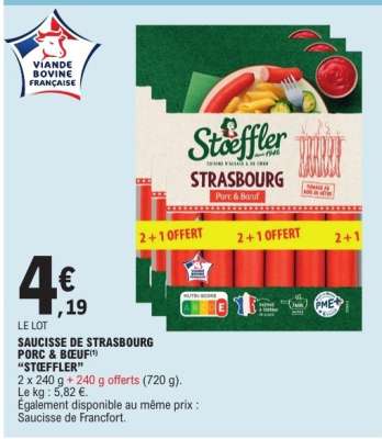 SAUCISSE DE STRASBOURG PORC & BOEUF "STEFFLER"