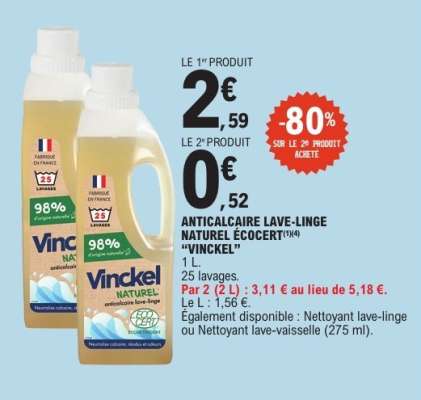 ANTICALCAIRE LAVE-LINGE NATUREL ÉCOCERT "VINCKEL"