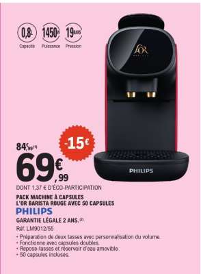 PHILIPS Pack Machine à Capsules L'OR Barista Rouge avec 50 Capsules