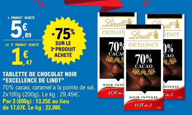 TABLETTE DE CHOCOLAT NOIR “EXCELLENCE DE LINDT”
