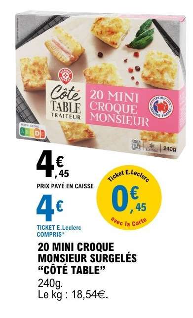 20 Mini Croque Monsieur Surgelés 'Côté Table'