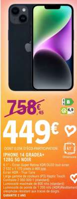 IPHONE 14 GRADEA+ 128G 5G NOIR