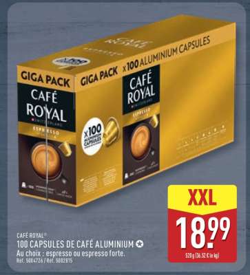 CAFÉ ROYAL® 100 CAPSULES DE CAFÉ ALUMINIUM