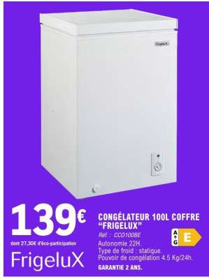 CONGÉLATEUR 100L COFFRE "FRIGELUX"