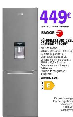 RÉFRIGÉRATEUR 322L COMBINE "FAGOR"