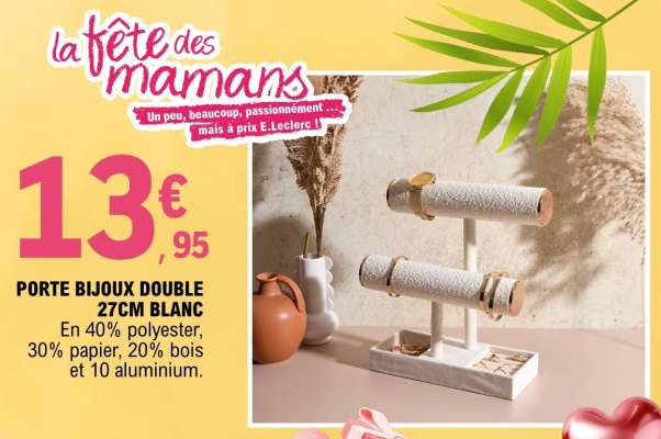 PORTE BIJOUX DOUBLE 27CM BLANC