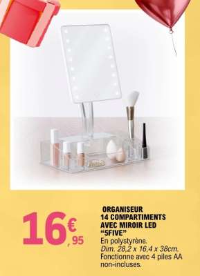 ORGANISEUR 14 COMPARTIMENTS AVEC MIROIR LED '5FIVE'