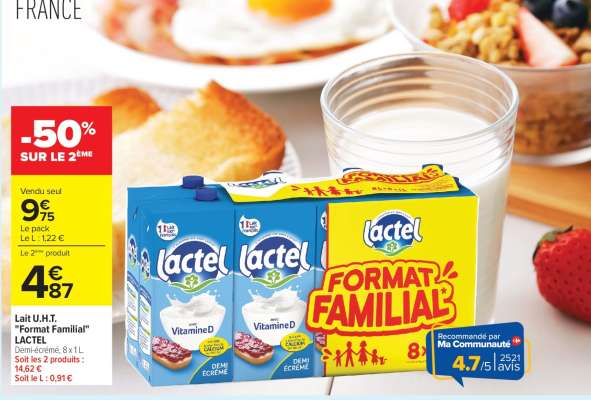 Lait U.H.T. "Format Familial" LACTEL