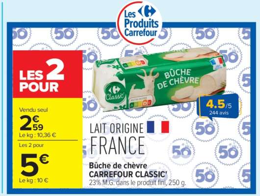 Bûche de chèvre CARREFOUR CLASSIC'