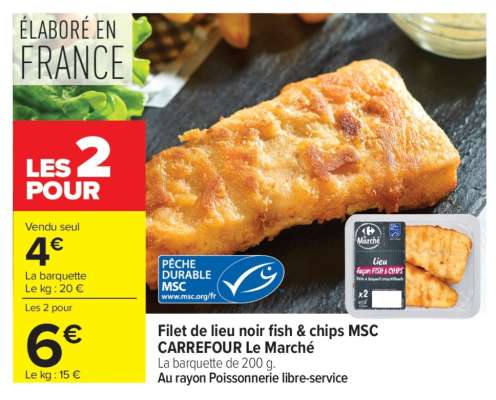 Filet de lieu noir fish & chips MSC CARREFOUR Le Marché
