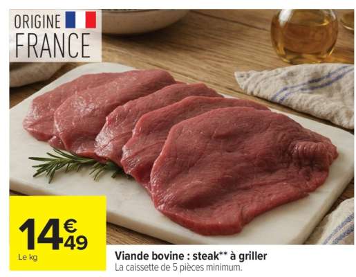 Viande bovine : steak** à griller