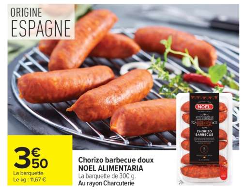 Chorizo barbecue doux NOEL ALIMENTARIA