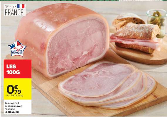 Jambon cuit supérieur avec couenne LE NAVARRE