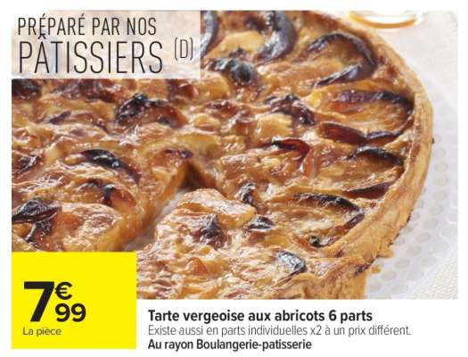 Tarte vergeoise aux abricots 6 parts