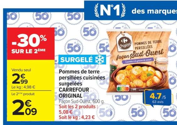 Pommes de terre persillées cuisinées surgelées CARREFOUR ORIGINAL
