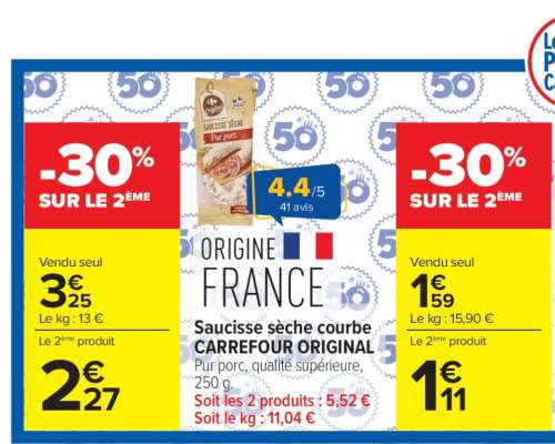 Saucisse sèche courbe CARREFOUR ORIGINAL
