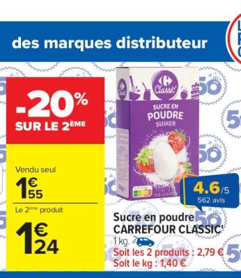 Sucre en poudre CARREFOUR CLASSIC'