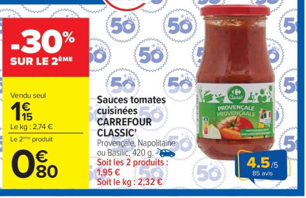 Sauces tomates cuisinées CARREFOUR CLASSIC'