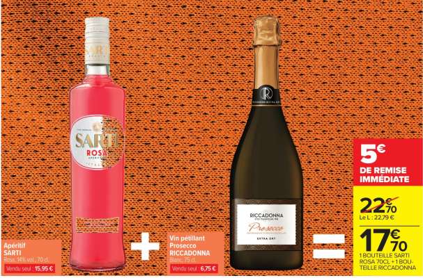 1 BOUTEILLE SARTI ROSA 70CL + 1 BOUTEILLE RICCADONNA