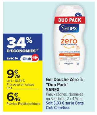 Gel Douche Zéro % "Duo Pack" SANEX