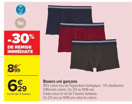 Boxers uni garçons