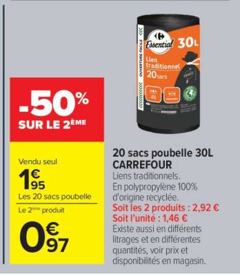 20 sacs poubelle 30L CARREFOUR