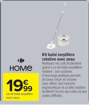 Kit balai serpillère rotative avec seau