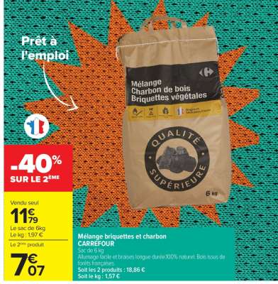 Mélange briquettes et charbon CARREFOUR