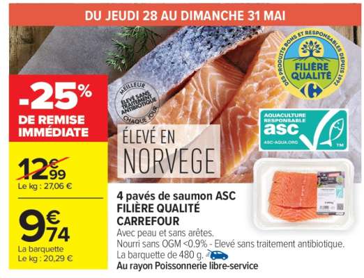 4 pavés de saumon ASC FILIÈRE QUALITÉ CARREFOUR