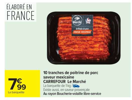 10 tranches de poitrine de porc saveur mexicaine