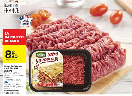 Viande hachée pur boeuf 15% M.G. SOCOPA