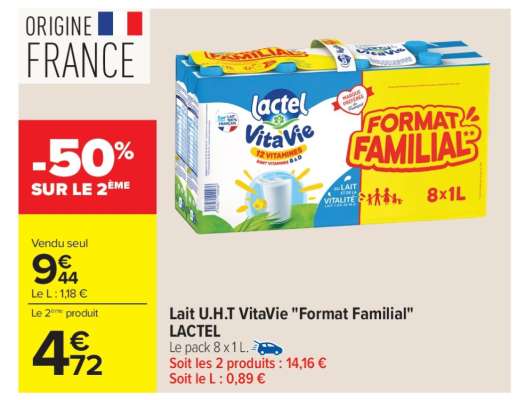 Lait U.H.T VitaVie «Format Familial»