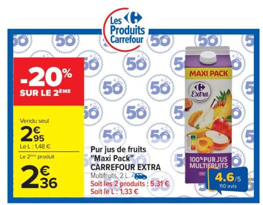 Pur jus de fruits "Maxi Pack" CARREFOUR EXTRA