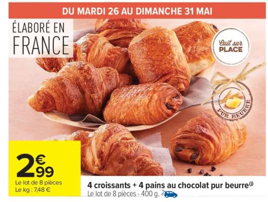 4 Croissants + 4 Pains au chocolat pur beurre