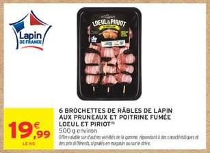 6 BROCHETTES DE RÂBLES DE LAPIN AUX PRUNEAUX ET POITRINE FUMÉE LOEUL ET PILIOT