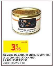 GÉSIERS DE CANARD ENTIERS CONFITS À LA GRAISSE DE CANARD LA BELLE GERSOISE