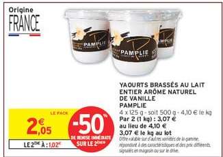 YAOURTS BRASSÉS AU LAIT ENTIER ARÔME NATUREL DE VANILLE PAMPLIE