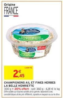 CHAMPIGNONS AIL ET FINES HERBES LA BELLE HENRIETTE