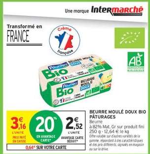 BEURRE MOULÉ DOUX BIO PÂTURAGES