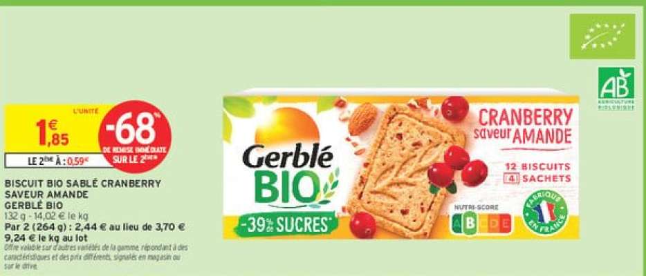 Biscuit Bio Sablé Cranberry Saveur Amande