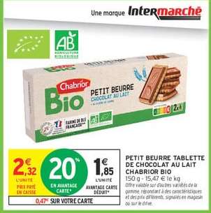 PETIT BEURRE TABLETTE DE CHOCOLAT AU LAIT CHABRIOR BIO