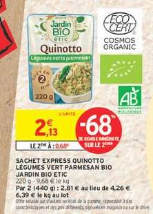 Sachet Express Quinotto Légumes Vert Parmesan Bio Jardin Bio Etic