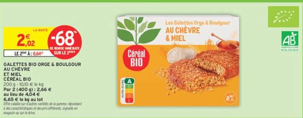 GALETTES BIO ORGE & BOULGOUR AU CHÈVRE ET MIEL