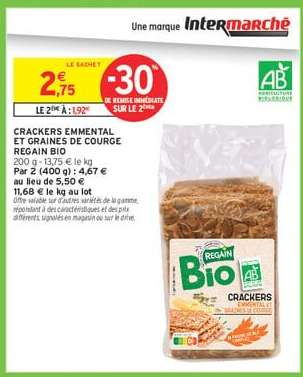 CRACKERS EMMENTAL ET GRAINES DE COURGE REGAIN BIO