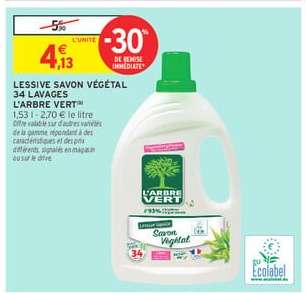 LESSIVE SAVON VÉGÉTAL 34 LAVAGES L'ARBRE VERT