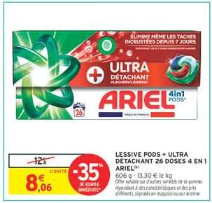LESSIVE PODS + ULTRA DÉTACHANT 26 DOSES 4 EN 1 ARIEL
