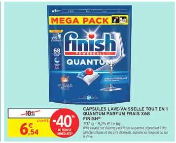 CAPSULES LAVE-VAISSELLE TOUT EN 1 QUANTUM PARFUM FRAIS X68 FINISH