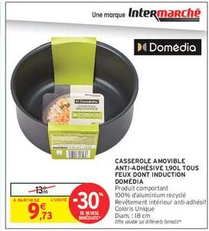CASSEROLE AMOVIBLE ANTI-ADHÉSIVE 1,90L TOUS FEUX DONT INDUCTION DOMÉDIA