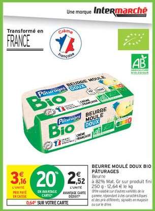 BEURRE MOULÉ DOUX BIO PÂTURAGES